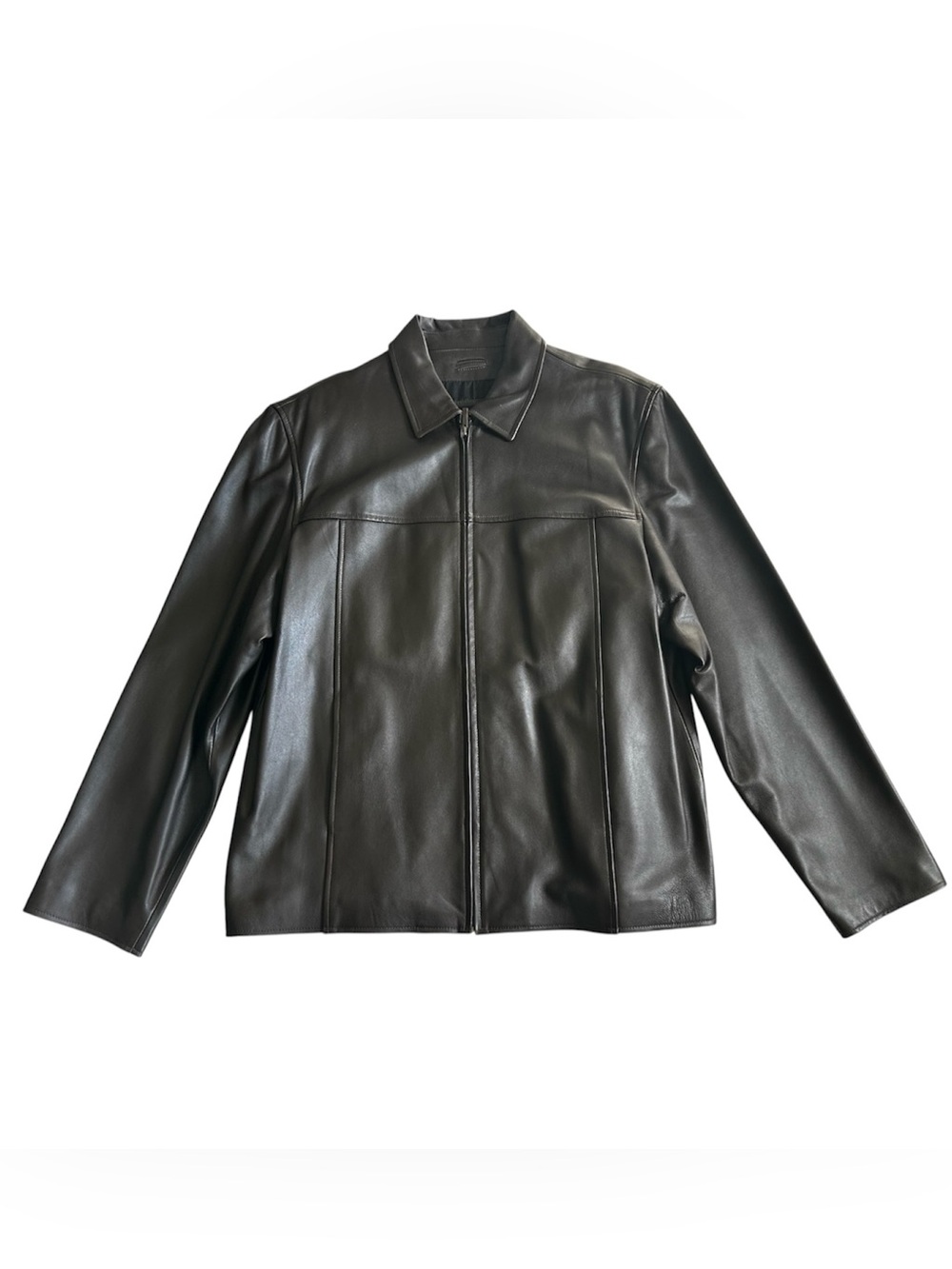 Gianna Lorenzi Men’s Dark Brown Lambskin Leather Collared Zip Front Jacket- XXL